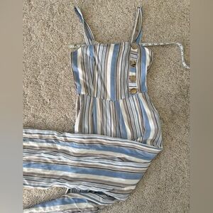 Shop 7 Blue Tan Striped Wide Leg Tie-Back Jumpsuit Size M